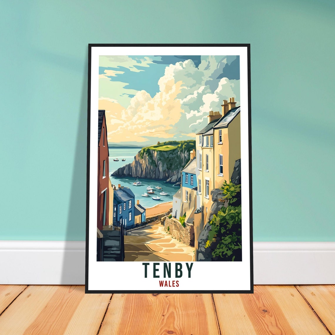 Tenby Travel Poster Wales Home Decor Tenby Wall Art Wall Hanging Art Lover Wales Artwork Travel Print Tenby Travel Art Gift Wales Artwork