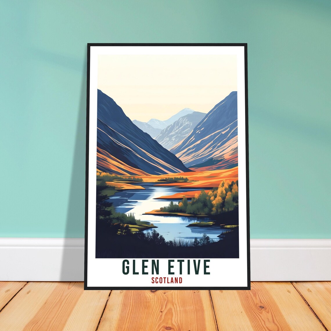Glen Etive Scotland River Valley Mountains Vintage Travel Poster