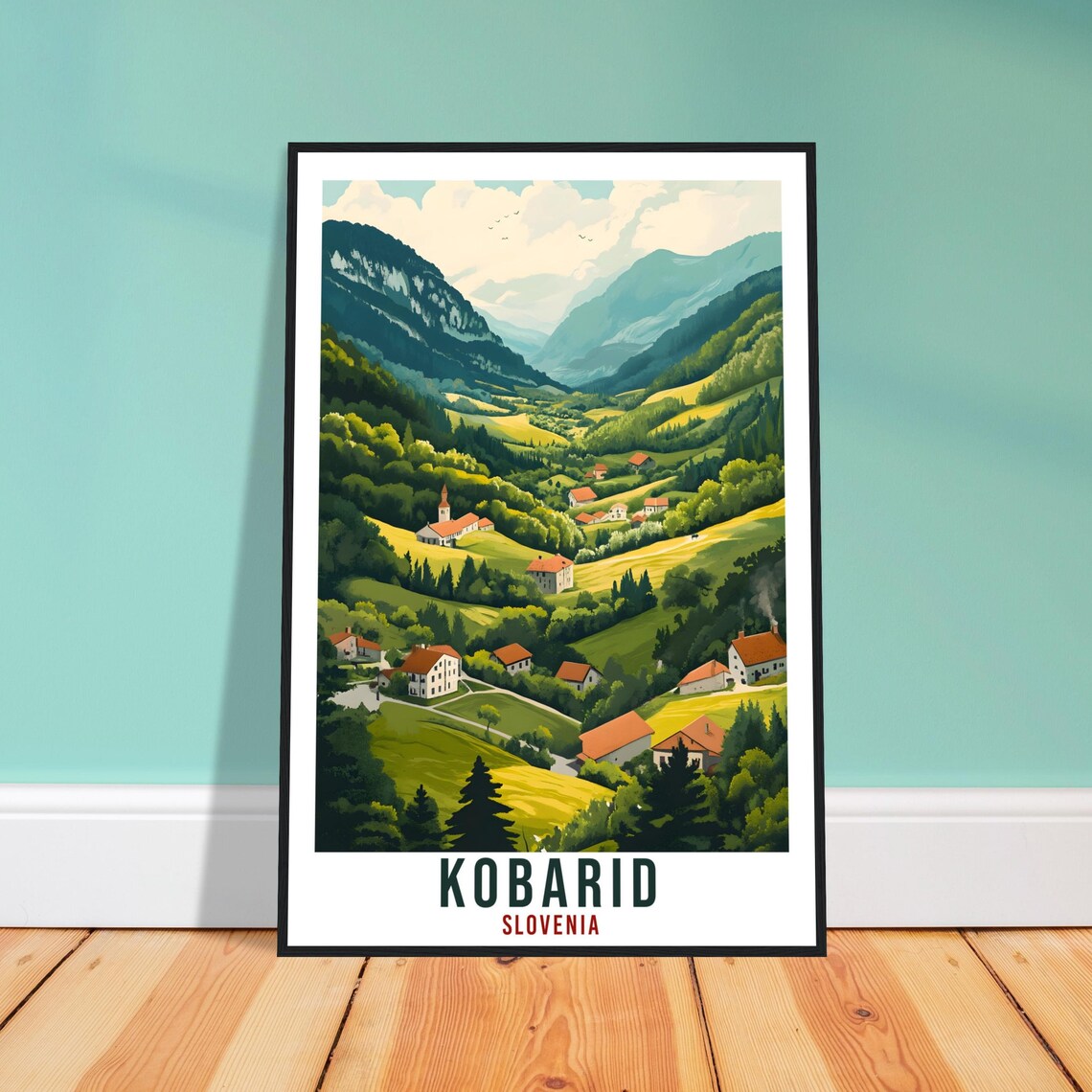 Kobarid Slovenia Alpine Village Mountain Valley Travel Poster