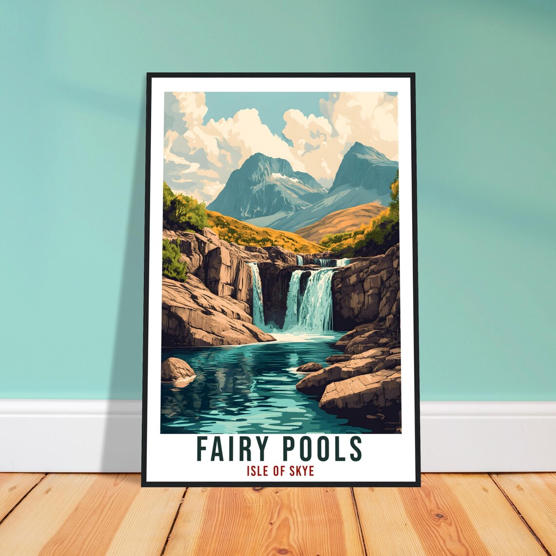 Fairy Pools Isle of Skye Waterfalls Turquoise Scotland Travel Poster