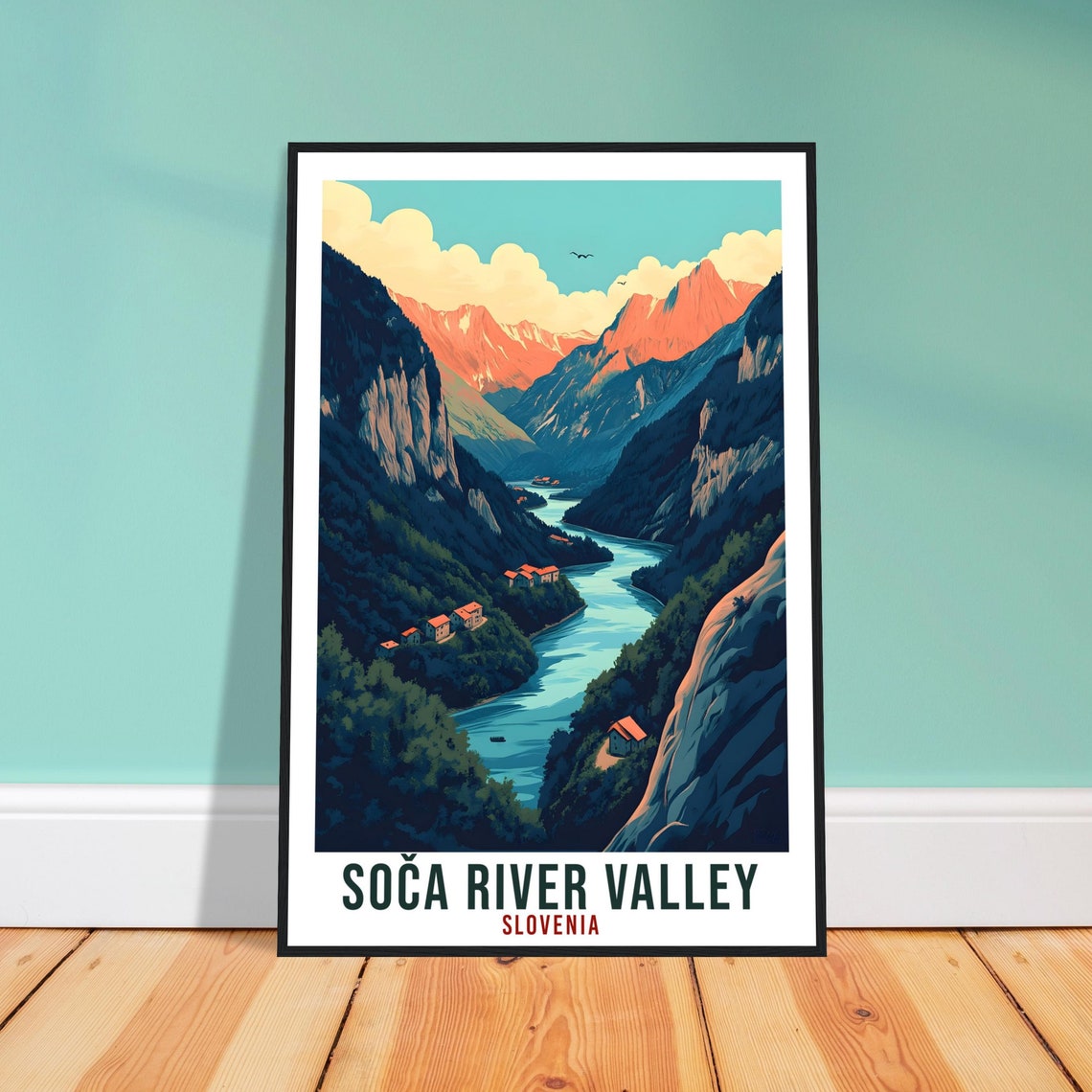 Soca River Valley Slovenia Emerald Gorge Mountain Travel Poster