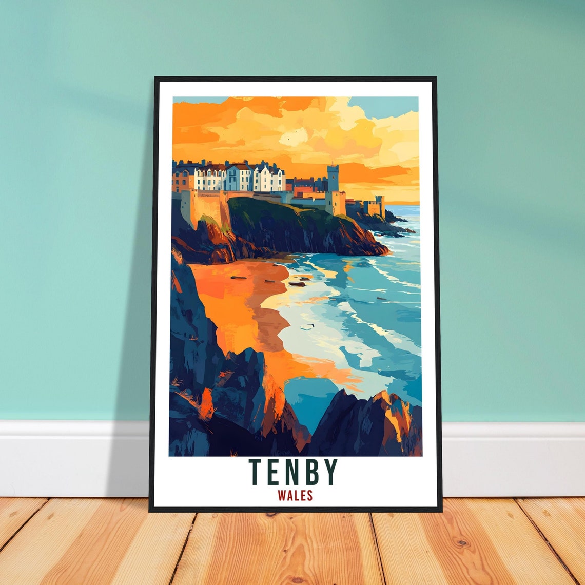 Tenby Travel Print Wales Home Decor Tenby Wall Art Wall Hanging Art Lover Wales Artwork Travel Poster Wales Tenby Travel Artwork Gift