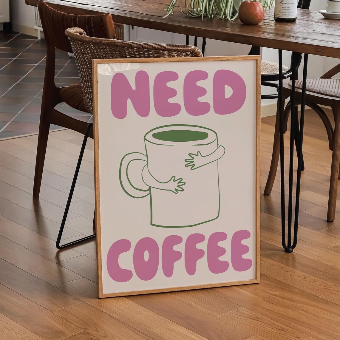 Need Coffee, Funny Hand-Drawn Doodle Art Print