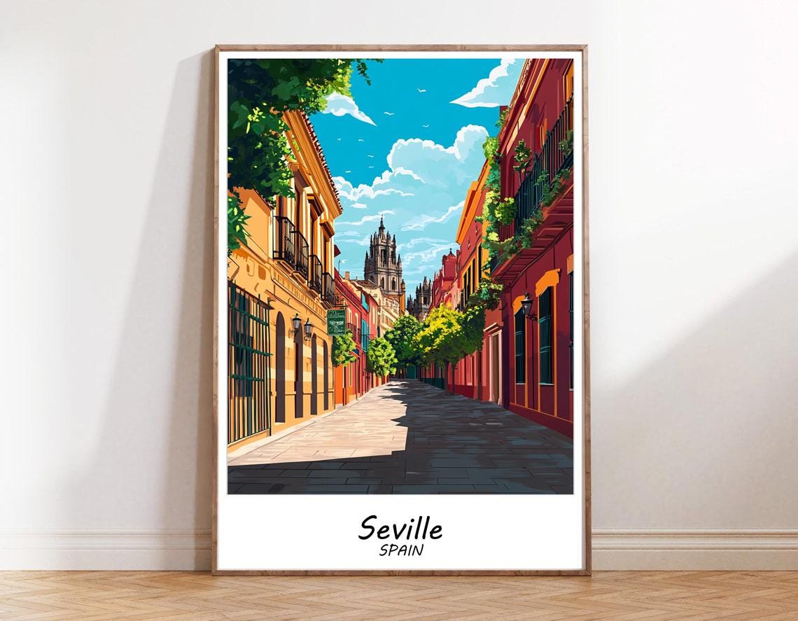 Tourism Poster For Seville Home Decor Poster Gift Seville Travel Poster Spain Travel Poster Cityscape Painting Seville Trip - Image 2