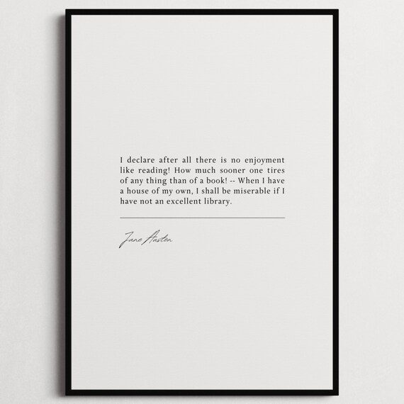 Jane Austen Reading Quote Literary Poster No Enjoyment Like Reading