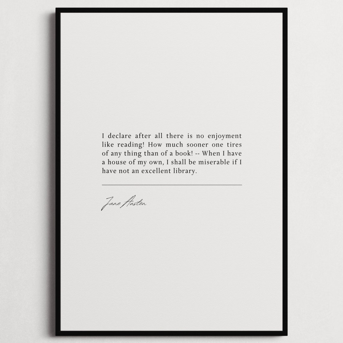 Jane Austen Reading Quote Literary Poster No Enjoyment Like Reading