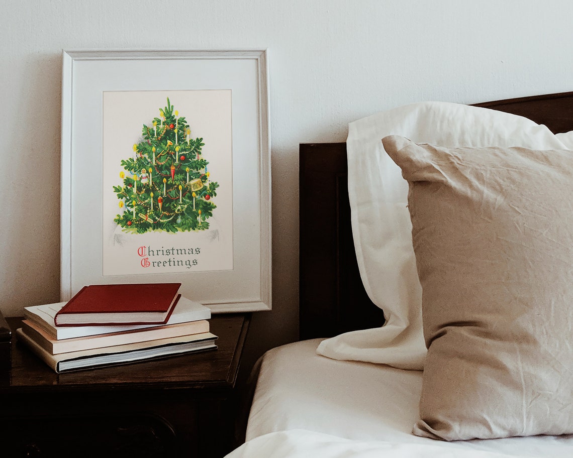 Old Fashioned Candlelit Christmas Tree Holiday Greetings Wall Art - Image 2