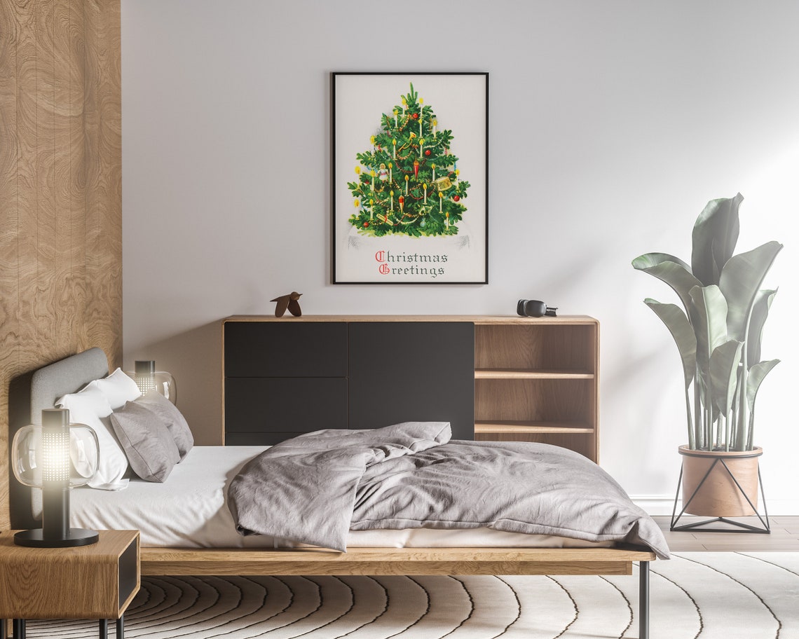 Old Fashioned Candlelit Christmas Tree Holiday Greetings Wall Art - Image 3