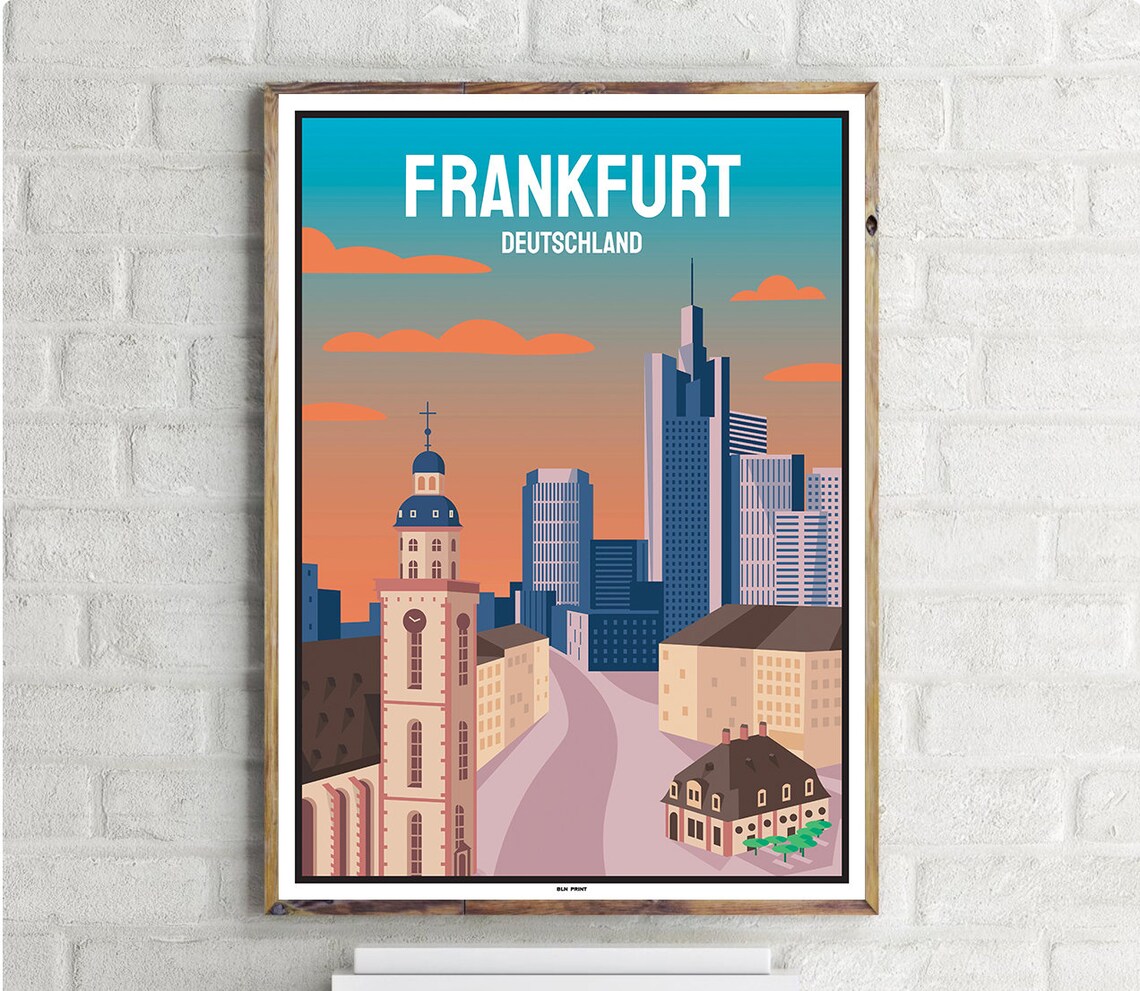 Skyline Frankfurt Vintage Travel Poster Print