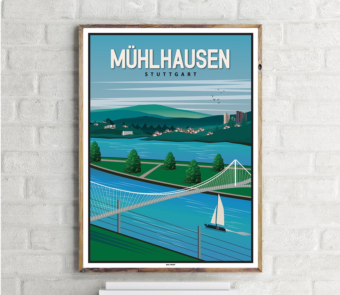 Stuttgartmhlhausen Vintage Travel Poster