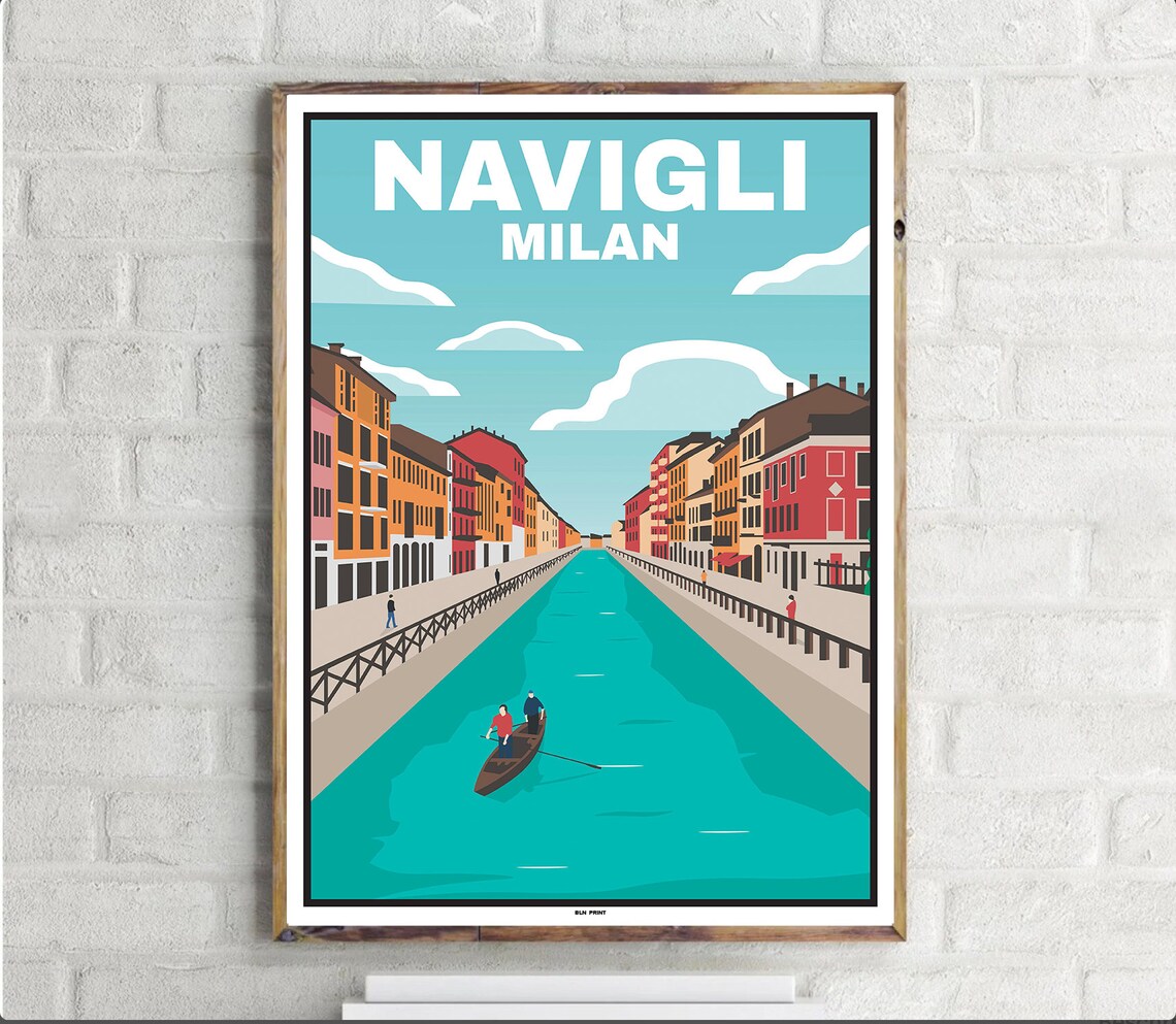 Milan Navigli Vintage Travel Poster, Italy Art Print