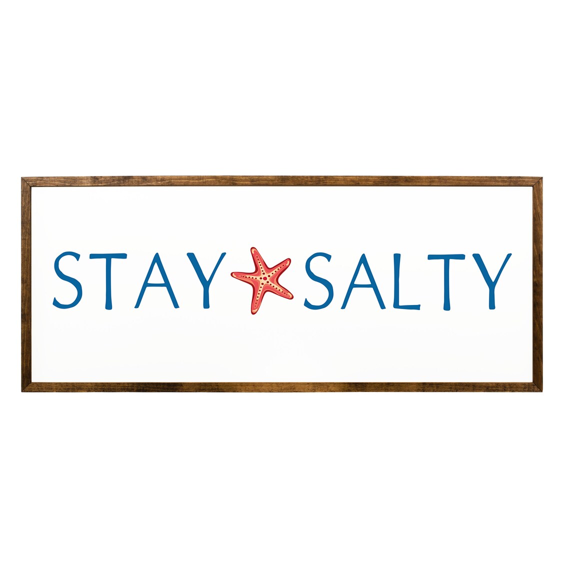 Stay Salty Starfish Coastal Beach House Blue Lettering Sign Wall Art - Image 2