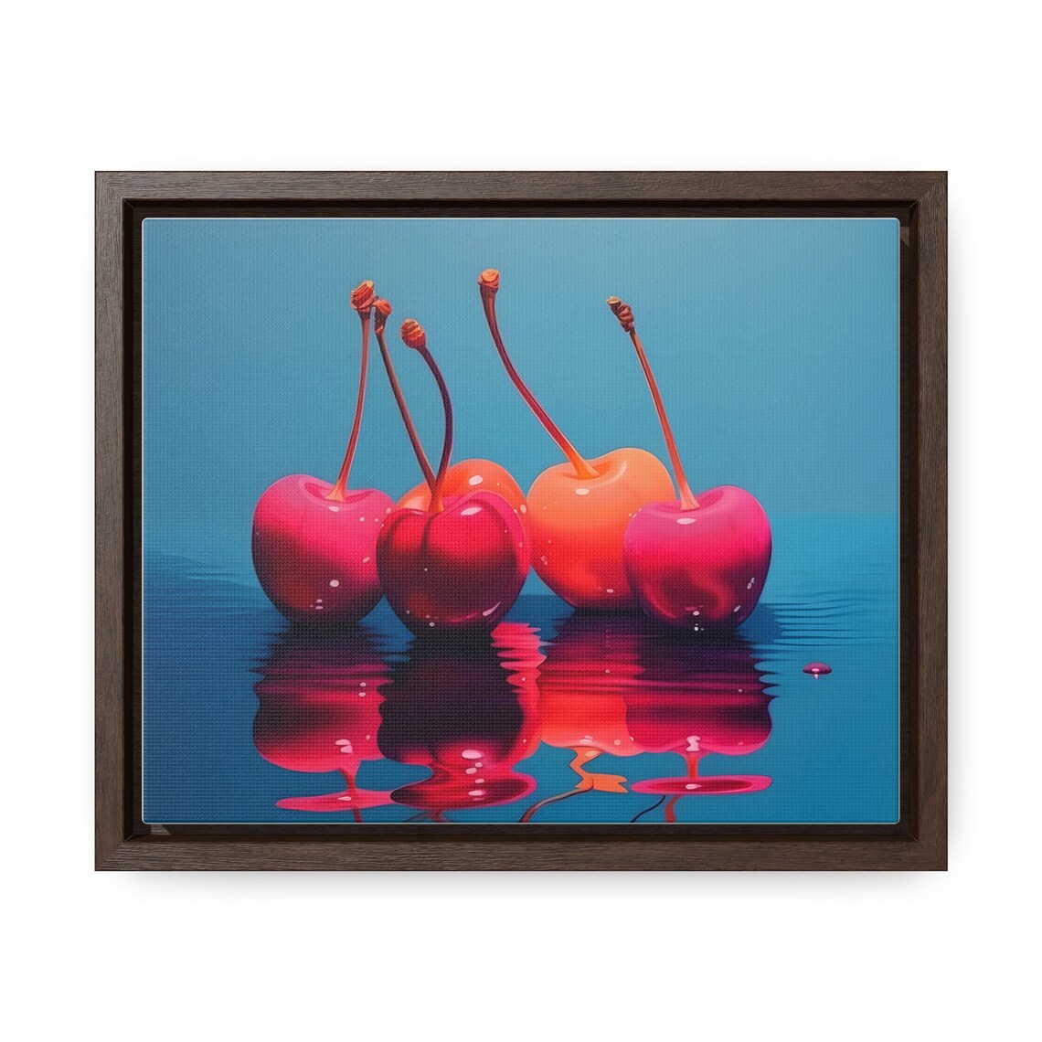 Glossy Red Cherries Water Minimalist Teal Background Fruit Art Poster - Image 3