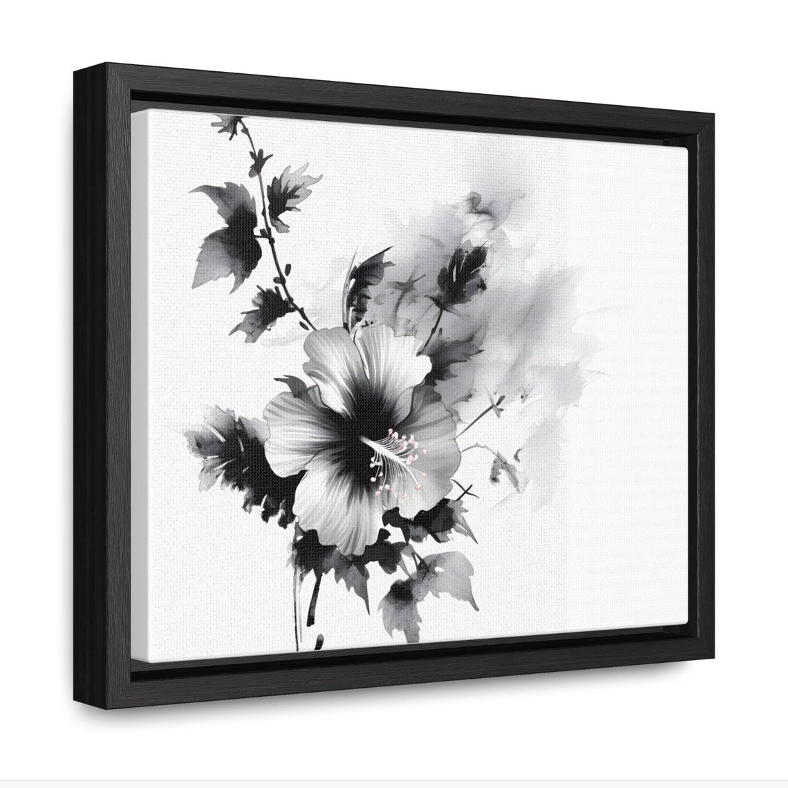 Hibiscus Flower Japanese Ink Sumi-e Monochrome Floral Poster - Image 2