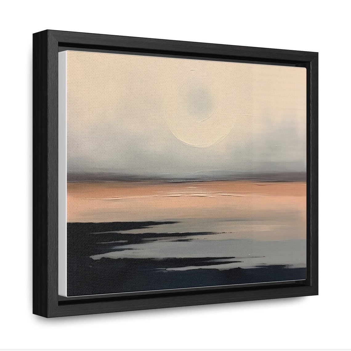 Soft Sunset Over Dark Sea Gray Minimalist Calm Ocean Art Poster - Image 2
