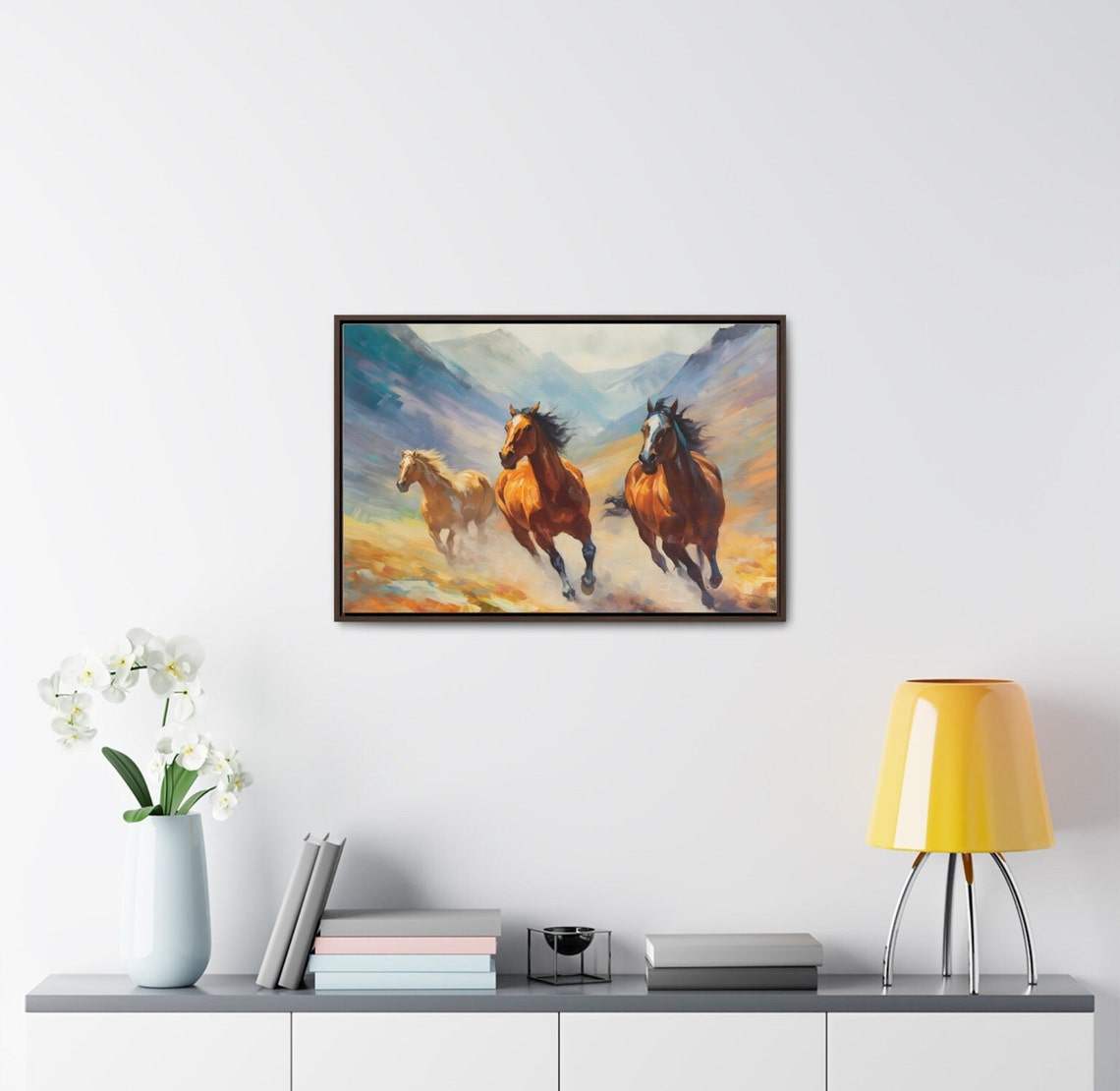 Wild Mustangs Galloping Through a Misty Mountain Valley Poster - Image 3