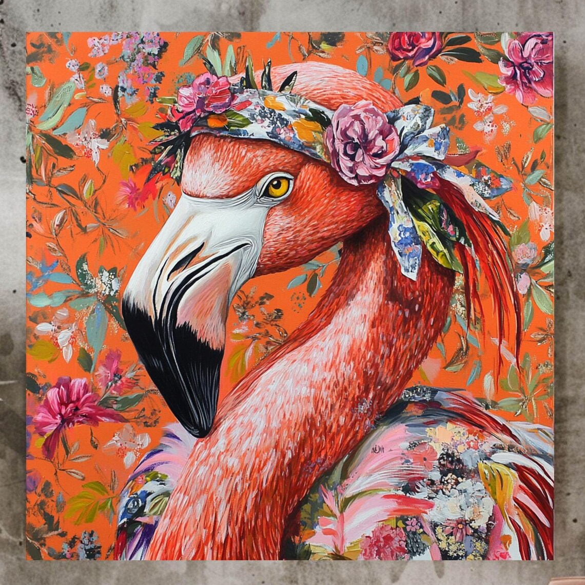 Floral Flamingo Art Print, Trendy Home Decor