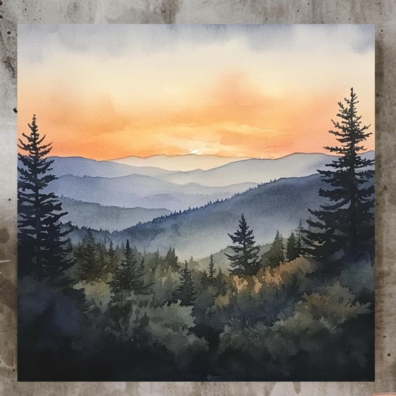 Ethereal Mountain Wall Art Boho Vintage Art Mountain Peak Art Sunset Wall Decor Nature Wall Art Wall Art