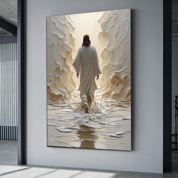 Jesus Walking On Water Painting Canavs Bible Verse Wall Art Gift Trendy Living Room Home Decor Framed Bible Verse Wall Art
