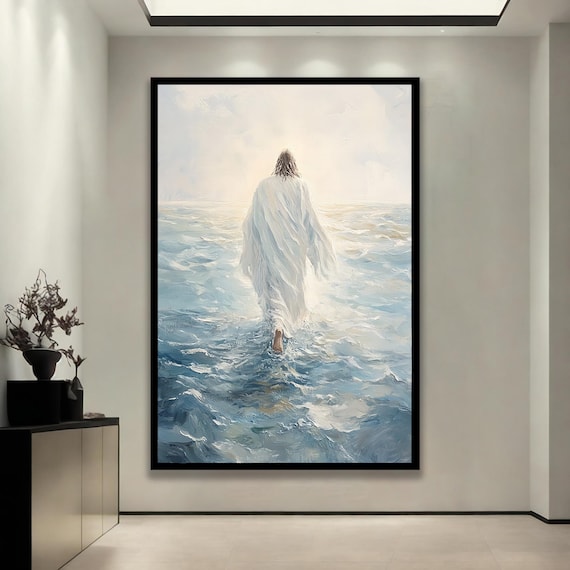 Jesus Walking On Water White Robe Ocean Waves Faith Painting Wall Art
