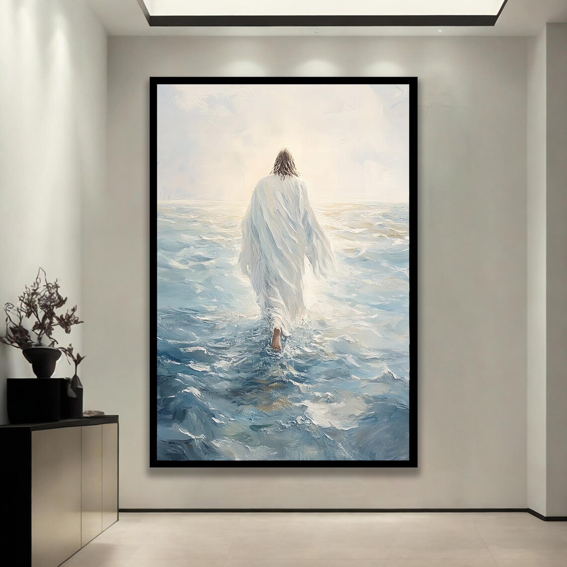 Jesus Walking On Water White Robe Ocean Waves Faith Painting Wall Art