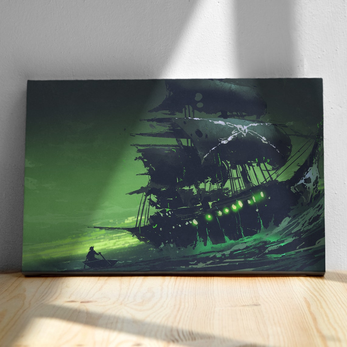 Haunted Ghost Ship Eerie Green Glow Dark Fantasy Nautical Art Poster