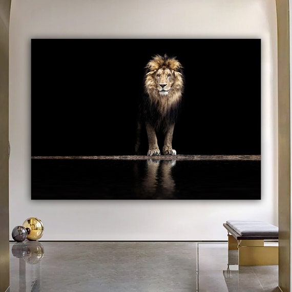 Black and White Lion Animal Wall Art Poster Print