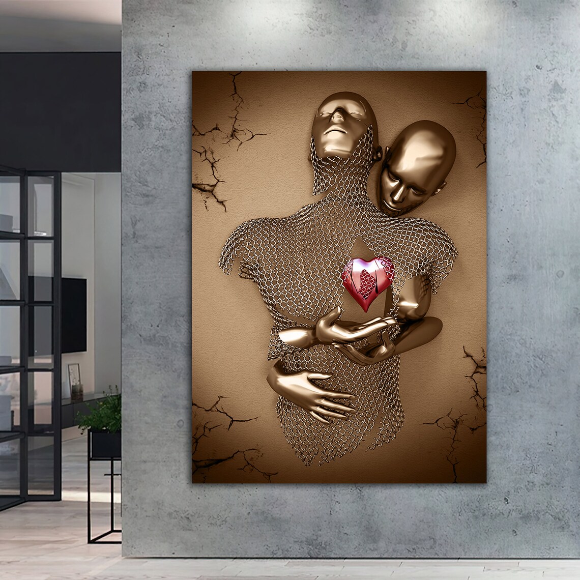 Red Heart Love Couples Hand Heart Glitter Art Print