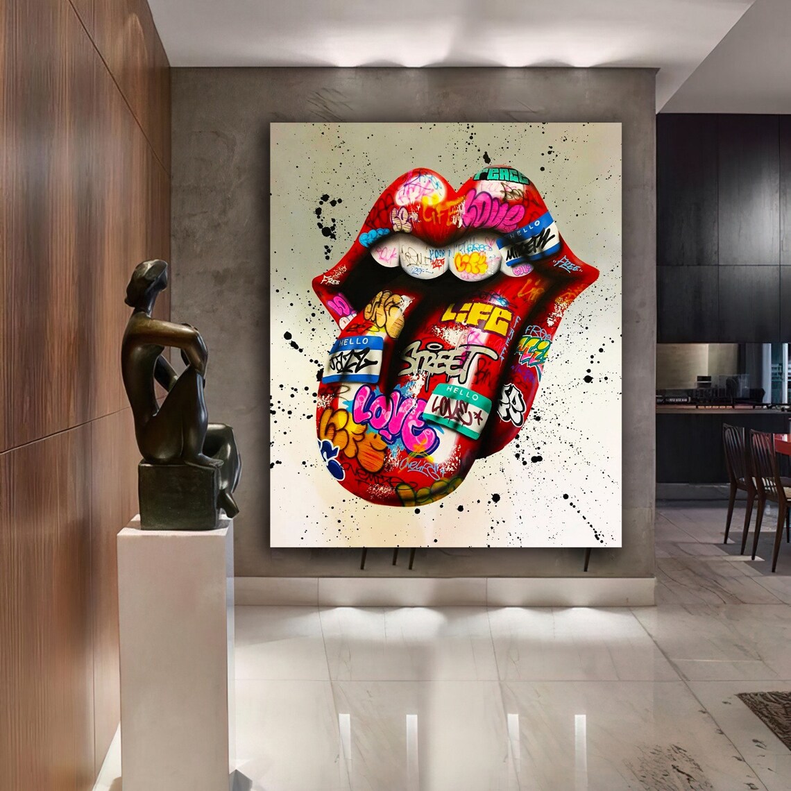 Lip Graffiti Pop Art Print, Vintage Retro Style