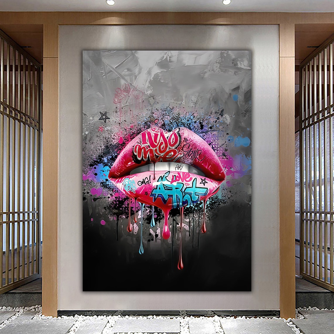 Graffiti Lip Pop Art, Pink Lip Painting Art Print