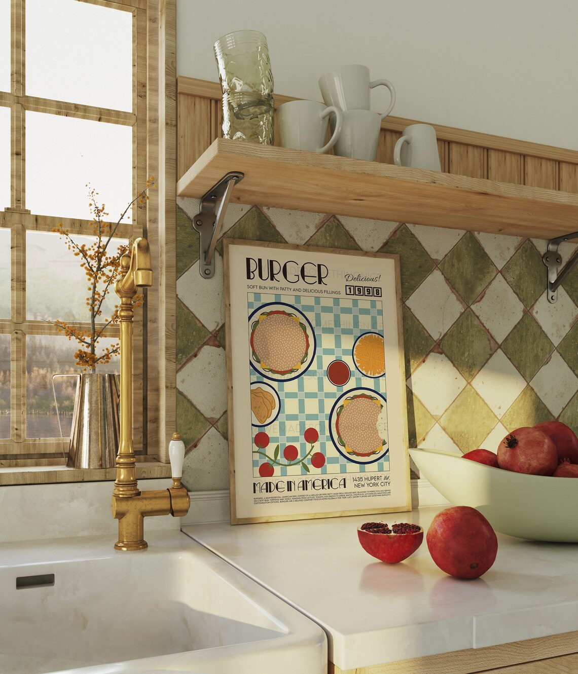 Burger Poster, Modern Kitchen Food Art Print - Image 3