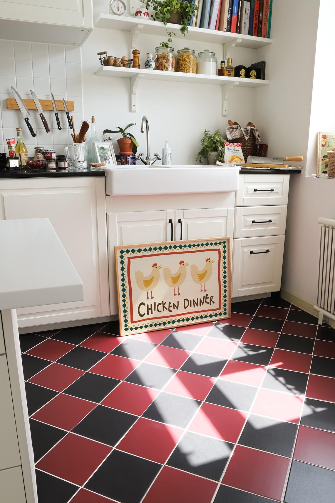 Chicken Dinner Three Hens Folk Art Decorative Kitchen Poster - Image 3