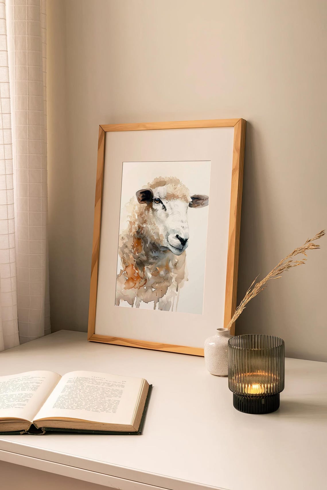 Sheep Watercolor Portrait Rustic Neutral Farm Animal Decor Poster - Image 2