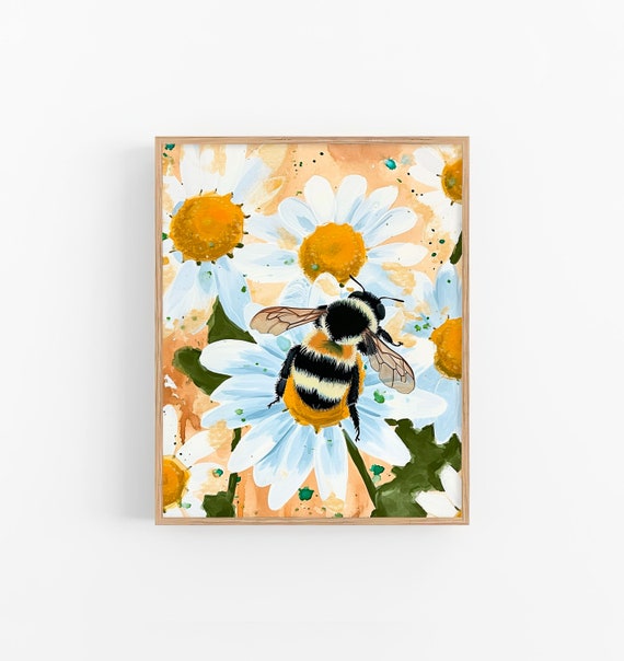 Daisy Flowers Watercolor Art Print Honeybee Watercolor Painting Meadow Flowers Art Poster Gifts For Her By Feelingprints