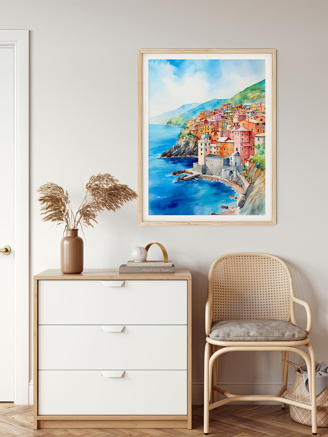 Manarola Watercolor Art Print, Italy Cityscape - Image 4
