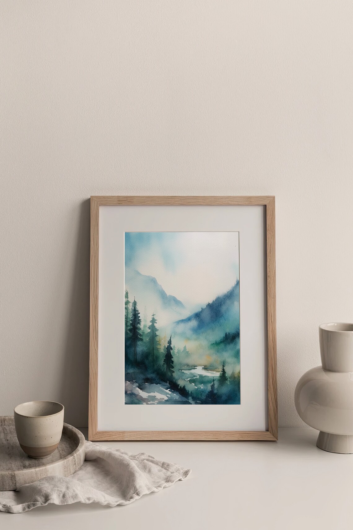 Mountain Forest Watercolor Art Print, Evergreen Trees - Image 4