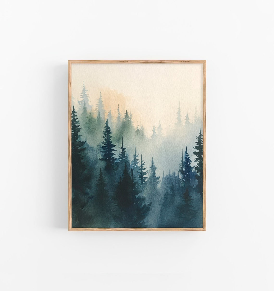 North Cascades Watercolor Foggy Pine Forest Mountain Peaks Poster
