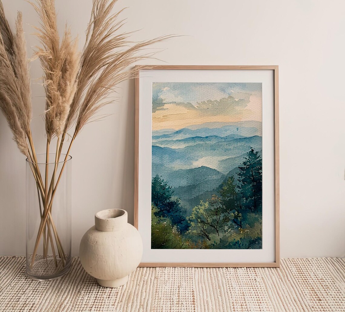 Blue Ridge Watercolor Art Print, North Carolina Mountains - Image 4