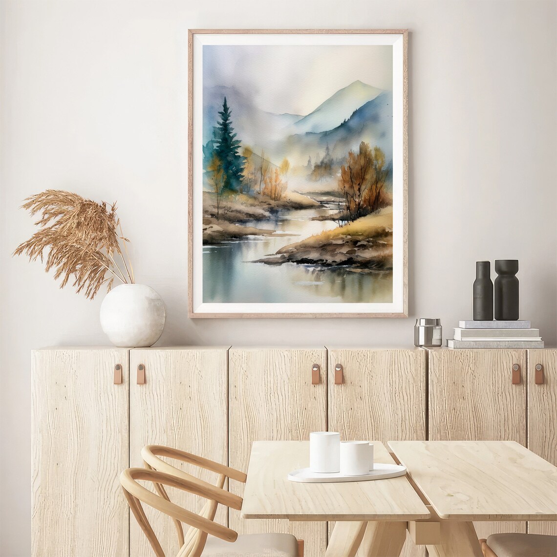 Colorado Landscape Watercolor Art Print, Neutral Mountains - Image 4