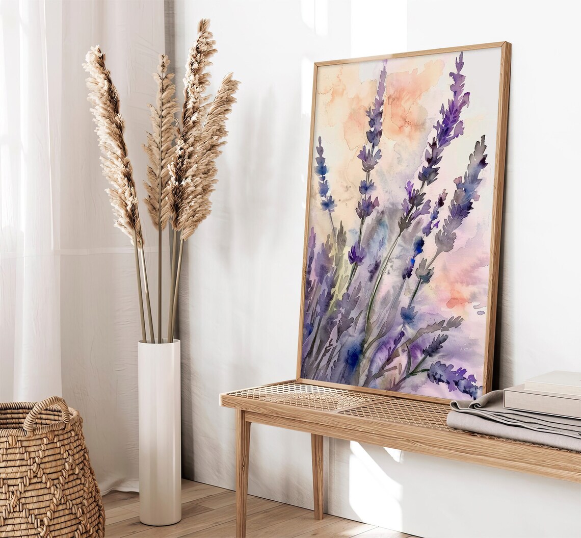 Lavender Sprigs Purple Blooms Watercolor Botanical Scene Poster - Image 3