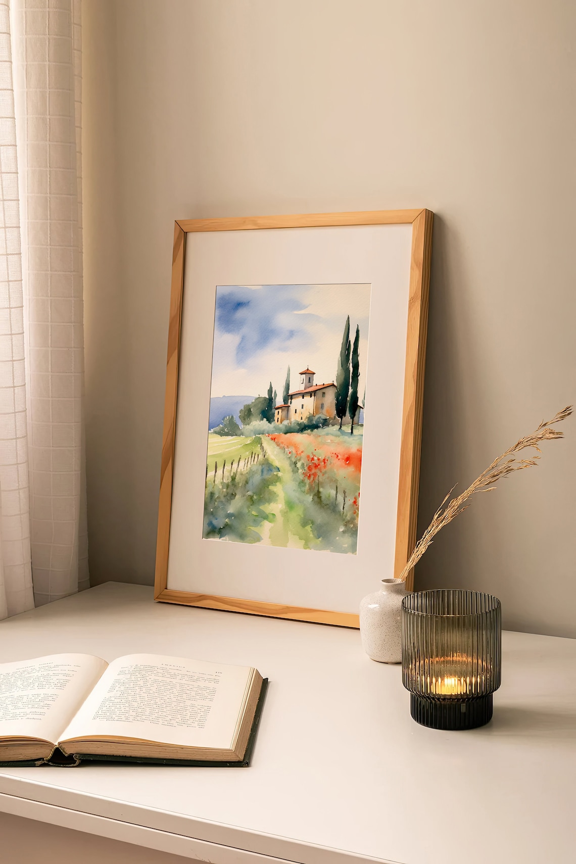 Tuscany Countryside Watercolor Art Print, Poppy Fields - Image 2