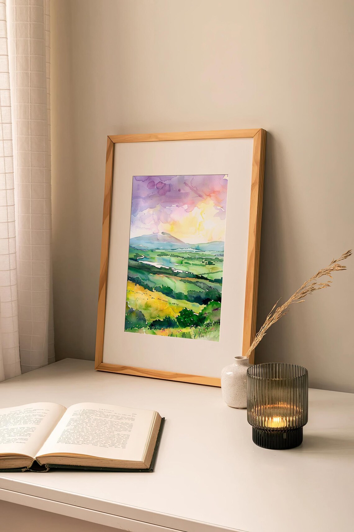 Ireland Rolling Green Mountains Valley Watercolor Landscape Poster - Image 2