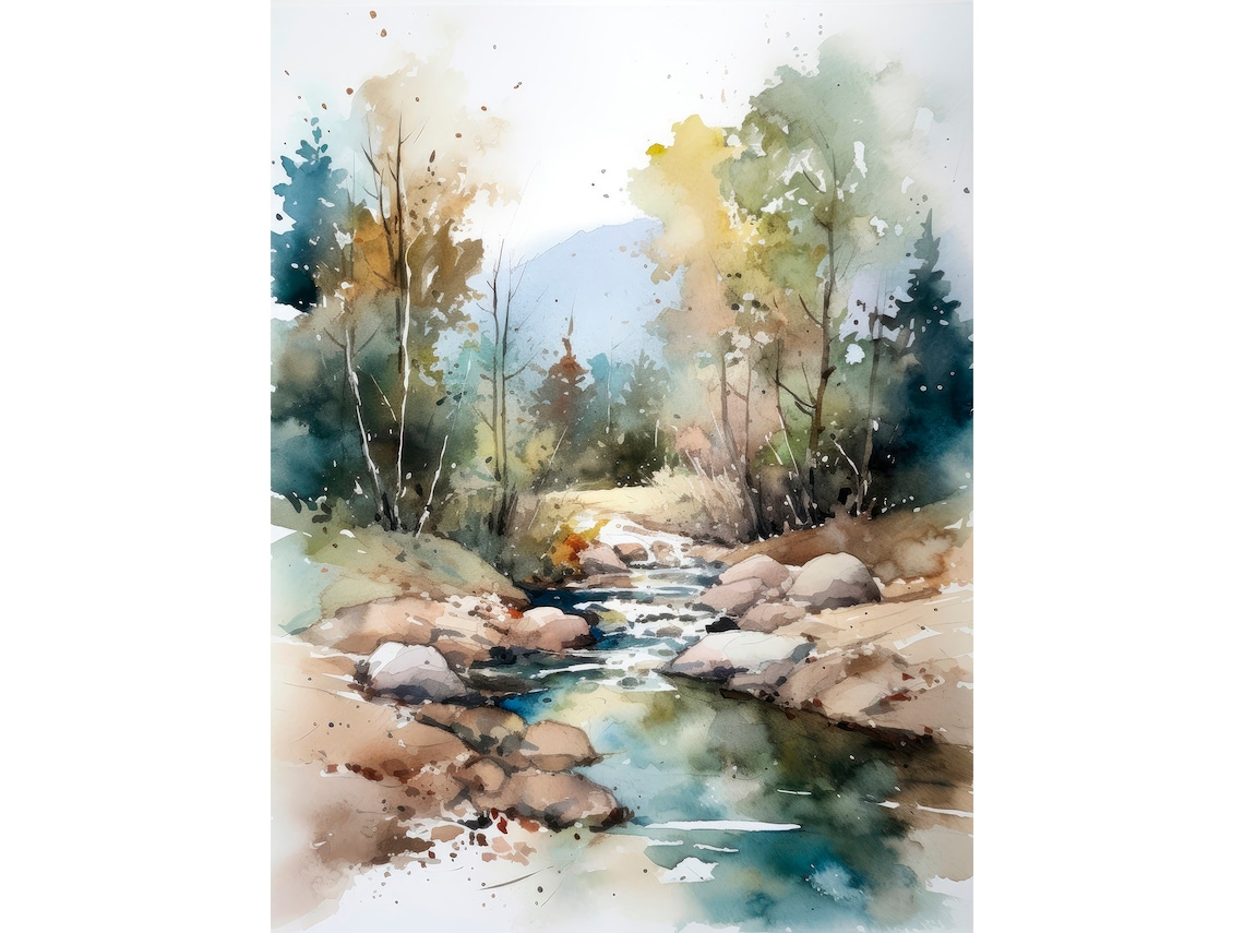 Lake Clark Watercolor Art Print, Alaska Mountain