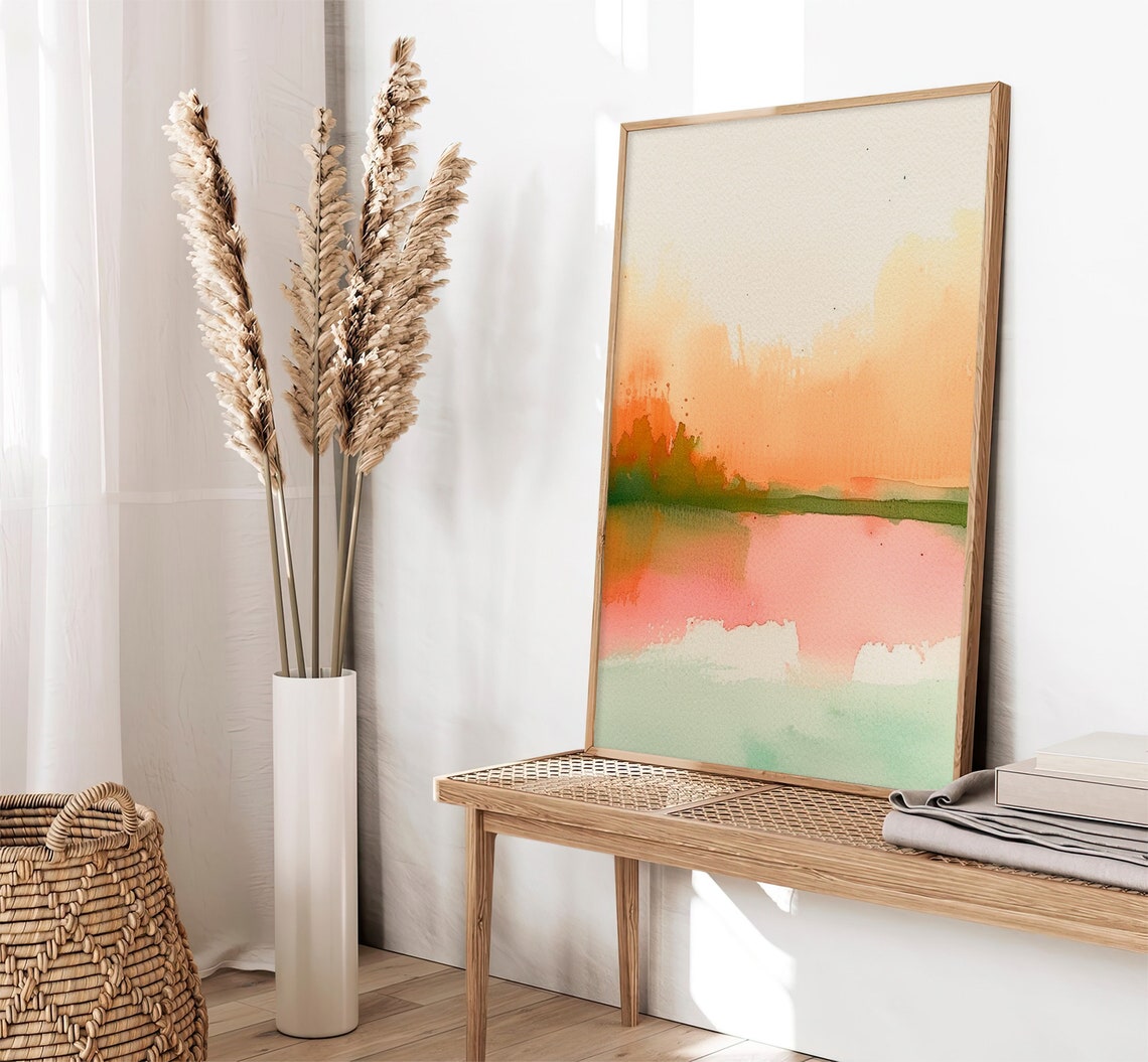 Lake Chelan Sunset Abstract Watercolor Landscape Artwork Poster - Image 2