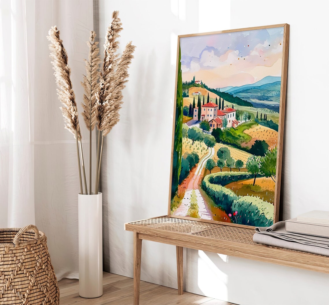 Tuscany Countryside Vineyards Art Print Italy Fields Watercolor Painting Italian Landscape Travel Art Poster Gifts By Feelingprints - Image 2