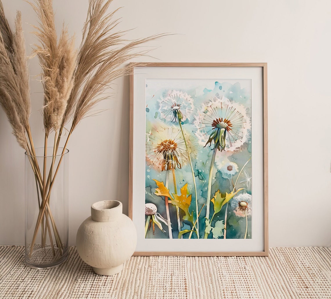 Dandelion Seeds Watercolor Wildflowers Airy Botanical Farmhouse Print - Image 2