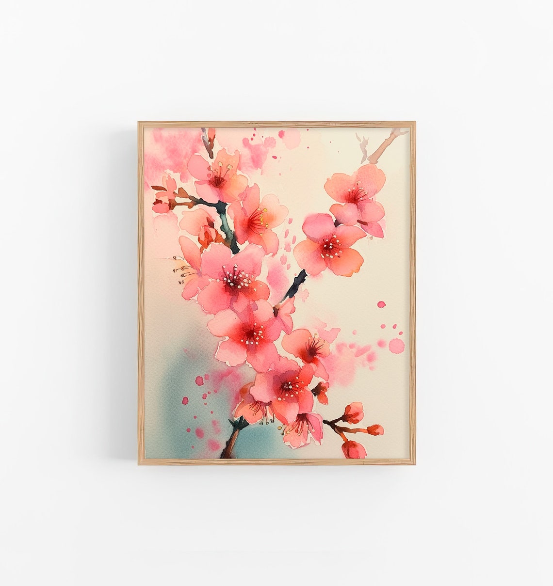 Cherry Blossom Branch Pink Sakura Watercolor Botanical Wall Art