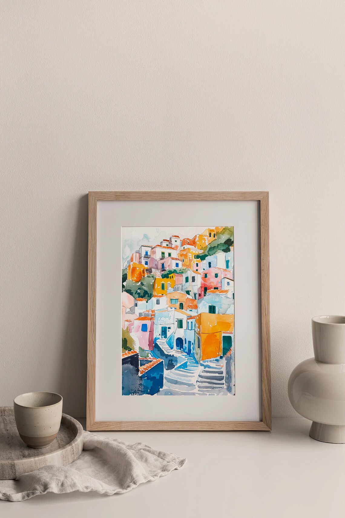 Sardinia Italy Colorful Cliffside Village Watercolor Travel Poster - Image 3