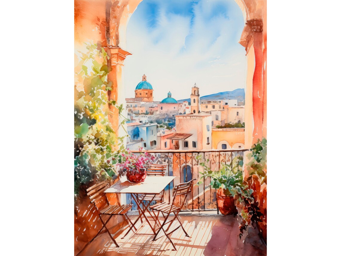 Sicily Watercolor Travel Poster, Italy Cityscape Artwork - Image 5