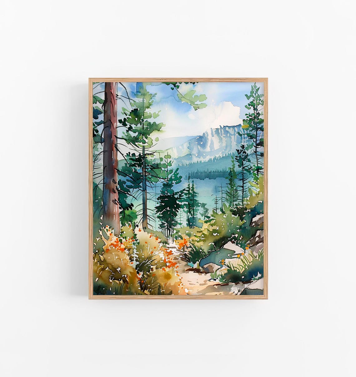 Colorado Rocky Mountains Pine Forest Trail Watercolor Poster